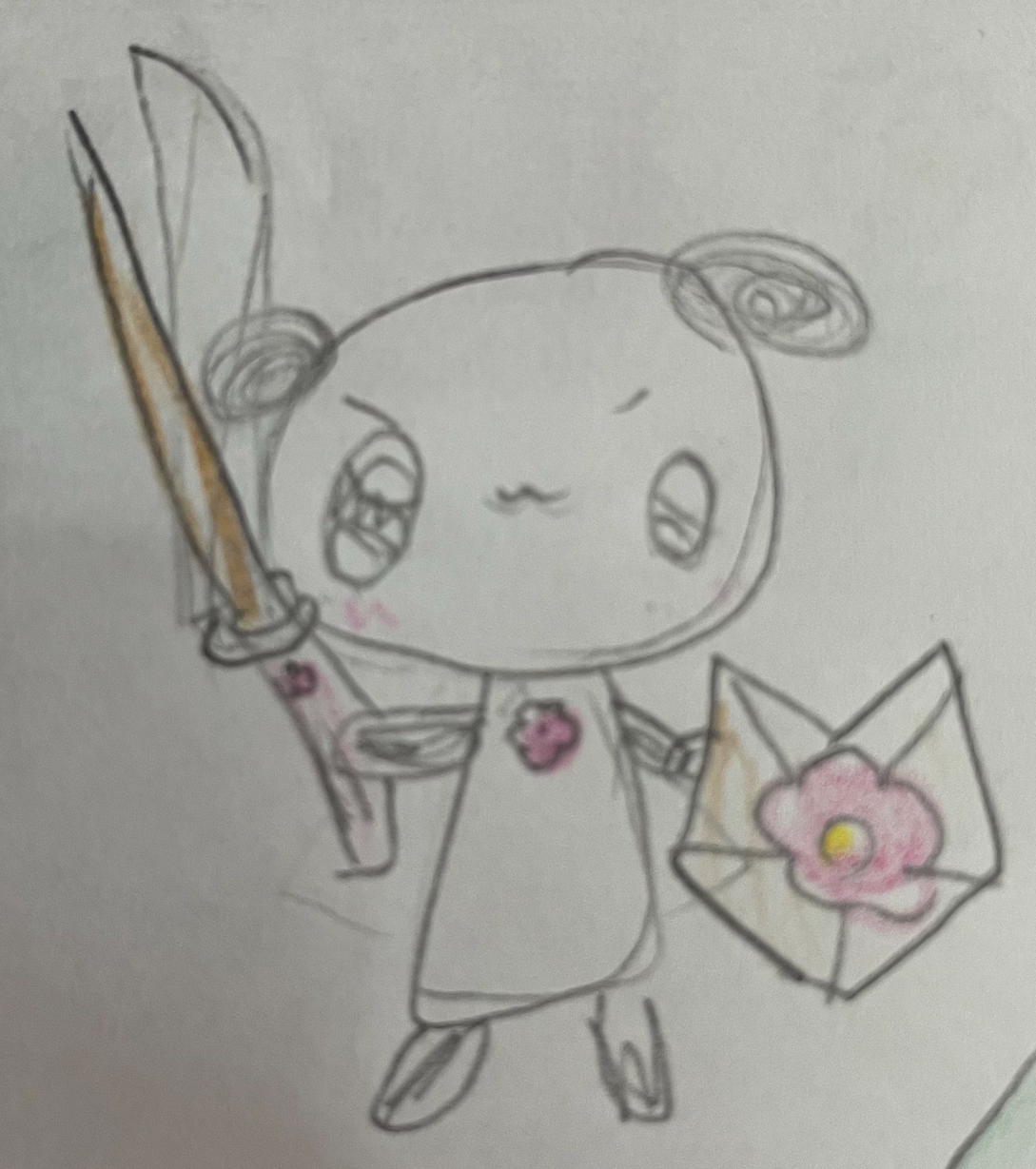 剣と花の手紙を持つペルコの原画